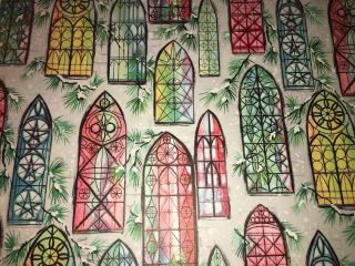 Vtg Christmas Wrapping Paper Gift Wrap 1950 Nos Stained Glass Church Windows