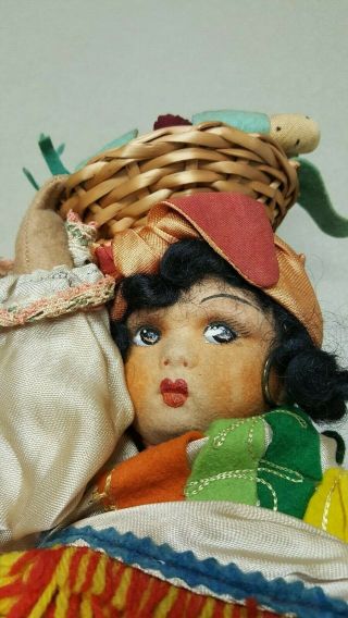 Vintage 1940s Brown Felt,  Brazilian 18 " Lady Doll (perotti,  Lenci Style)