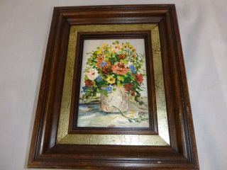 Vtg Oil Painting Multi Colored Floral Signed Nr Framed 9x11