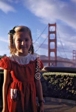 Vintage Slide Sl87 ☆ 1955 Red Kodachrome Cute Girl Red Dress San Francisco 457a