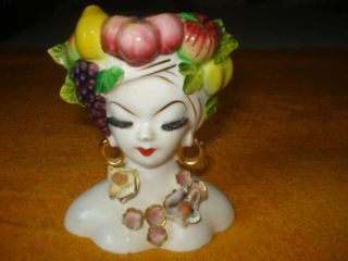Lefton Vintage Carmen Miranda Fruit Hat Lady Head Planter Vase Headvase