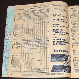 VINTAGE 1957 AIR FRANCE AIRLINE TIMETABLE,  MAPS & ADS ENGLISH FRENCH SPANISH 3