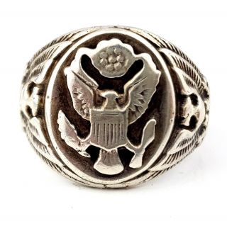 Vintage Sterling Silver Great Seal Of United States Eagle Ring Size Uk T,  Us 9.  5