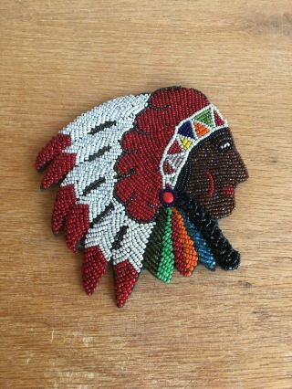 One Of A Kind,  Hand Beaded,  Chief Head Vintage Applique