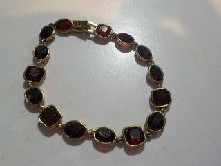Vintage Monet 7 1/2 " Bracelet With Red Stones Gold Tone