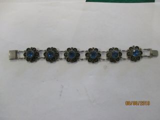Sterling Silver 925 Vintage Blue Flower 7.  5 Inch Bracelet