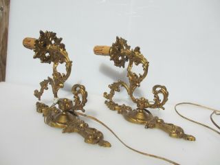 Vintage Brass Sconce Wall Lights Old Gold Floral Rococo Baroque Pair French
