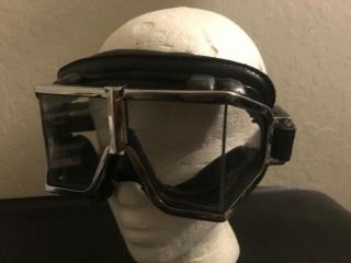 Vintage Emgo Motorcycle Riding Goggles Over Glasses Aviator Lens Leather Pad