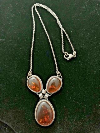 Vintage Southwest - Style,  Sterling Silver.  925 Necklace With Large Amber Pendant