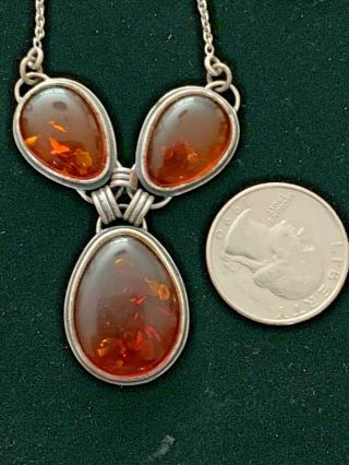 VINTAGE SOUTHWEST - STYLE,  STERLING SILVER.  925 NECKLACE WITH LARGE AMBER PENDANT 2