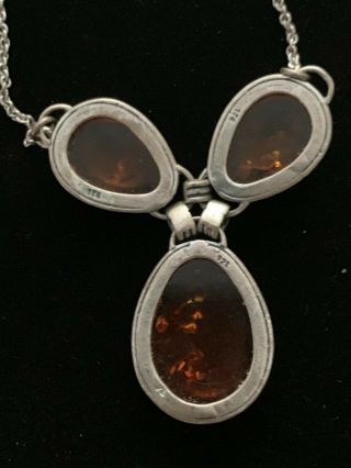 VINTAGE SOUTHWEST - STYLE,  STERLING SILVER.  925 NECKLACE WITH LARGE AMBER PENDANT 3