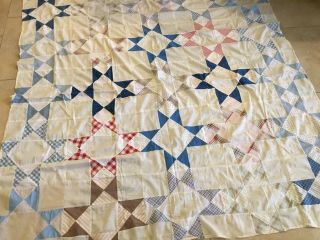 Vintage Patchwork Quilt Top,  Nine Patch With Triangles,  Checks,  Florals,  Multi