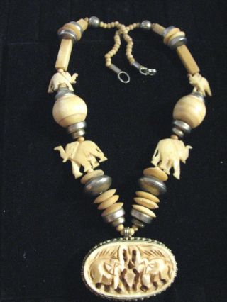 Vintage Bovine Bone Elephant Necklace Pendant
