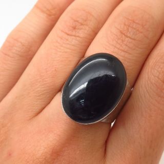Vtg Mexico 925 Sterling Silver Real Large Black Onyx Gemstone Ring Size 6.  5