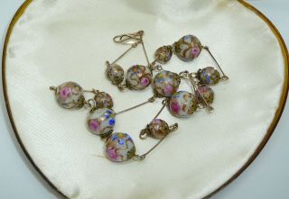 Vintage Art Deco Venetian Murano Wedding Cake Linked Glass Bead Necklace