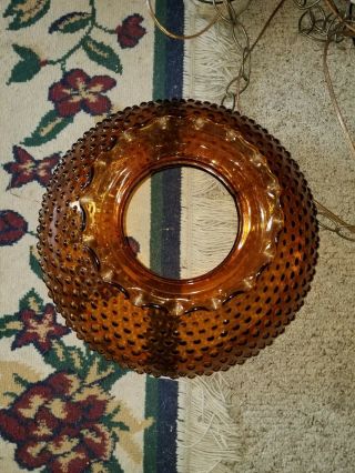 Vintage Hurricane Hanging Swag Lamp Large Hobnail Amber Colored Glass Globe 6