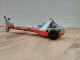 Vintage Tin Toy Helicopter Friction With Spinning Propellers Pacific H - 56 Rescue