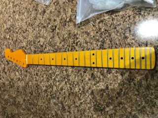 Vintage Yellow Fender Stratocaster Style Neck,  Pre - Drilled