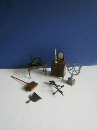 Vtg Tootsie Toy Doll House Furniture Sweeper Dust Pan Sewing Machine Weatherpane