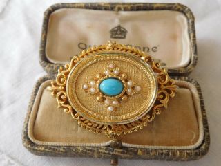 Lovely Decorative Vintage 1960s Turquoise Seed Pearl Brooch Signed Exquisite