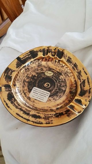 Stangl Black Gold Ashtray Vintage Old Stock 5058 Hand Painted With Tag
