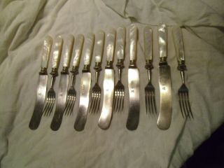 Vintage,  Antique Mother Of Pearl Handled Flatware,  Fish Set.  6 Place Setting