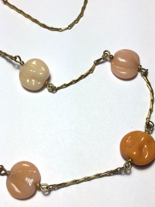 Vintage TRIFARI Gold Tone Chain & Molded Glass Beaded Necklace Pink Orange 30 