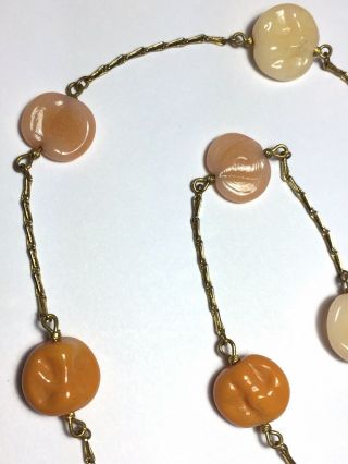 Vintage TRIFARI Gold Tone Chain & Molded Glass Beaded Necklace Pink Orange 30 