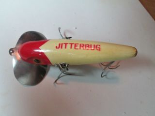 Rare Unknown Wood Musky Jitterbug Lure 4 1/2 " Body Arbogast Topwater Frog Bait.