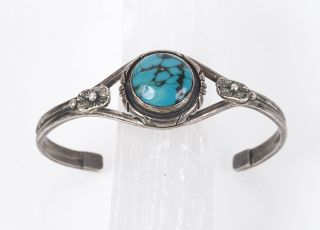 Vintage Handcrafted Sterling Silver Cuff Bracelet With Turquoise Color Stone