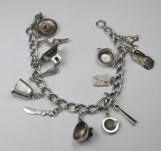 Vintage Sterling Charm Bracelet - Southwestern - Horse,  Gun,  Bell,  Hat,  Knife