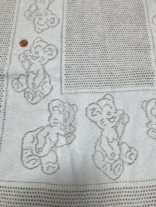 Vintage Baby Blanket Blue Waffle Open Knit Teddy Bears Cotton Thermal Scotland