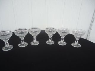 6 Vintage Crystal Cut Glass Small Champagne Shaped Sherry Glasses