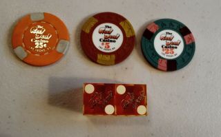 (3) Vintage Casino Chips & Dice The Real Deal Casino Las Vegas