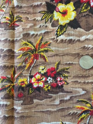 Vintage Hibiscus Hawaiian Palm Tree Island Fabric 52 " X 44 " Flowers