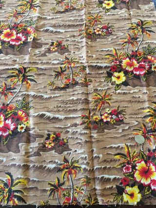 Vintage Hibiscus Hawaiian Palm Tree Island Fabric 52 