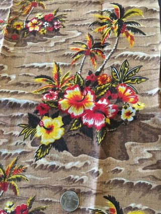 Vintage Hibiscus Hawaiian Palm Tree Island Fabric 52 