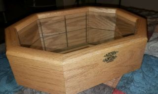 Fine Vintage Solid Oak Glass Mirrored Display Case Octagon Shaped Hinged Lid