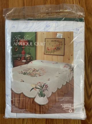 Vintage Tobin Stamped Appliqué Quilt Kit No.  1403 - The Iris Size 79 X 97