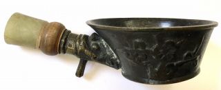 Antique Vintage Chinese Floral Silk Iron With Jade Handle