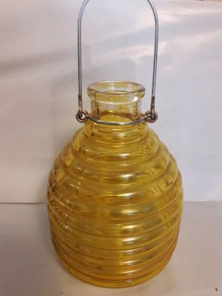 Vintage Honey Pot Fly Catcher With Bail - Pressed Glass 7 " X5 "