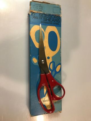 Vintage Solingen Germany " Sears Best " Scissors Shears Red Handle Nib