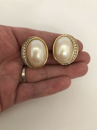 Vintage Nina Ricci Gold Crystal Pearl Large Earrings 21grams