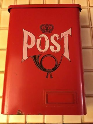 Vintage Red Post Metal Wall Mount Mailbox J - H Products Made In Sweden