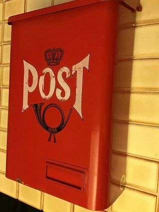 Vintage Red POST Metal Wall Mount Mailbox J - H Products Made In Sweden 2
