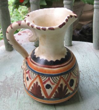 Vtg Signed Sanguino Toledo Spain Water Pitcher Vase Pottery Creamer Spanish Ware