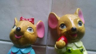 Vintage Cute Mice Figurines Made In Japan Coveralls Bow Flowers Farmer Mouse