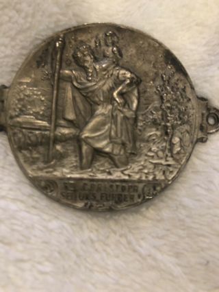 Vintage 1940s / 50s Silver St Christopher Car Dashboard Badge Written In German 3