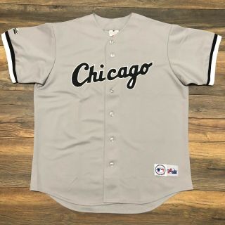 Vintage Majestic Mens Chicago White Sox Baseball Jersey Sewn Gray Black Blank Xl