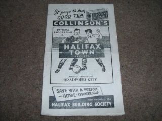 Rare Vintage Halifax Town V Bradford City Division 3 North 23rd January 1954